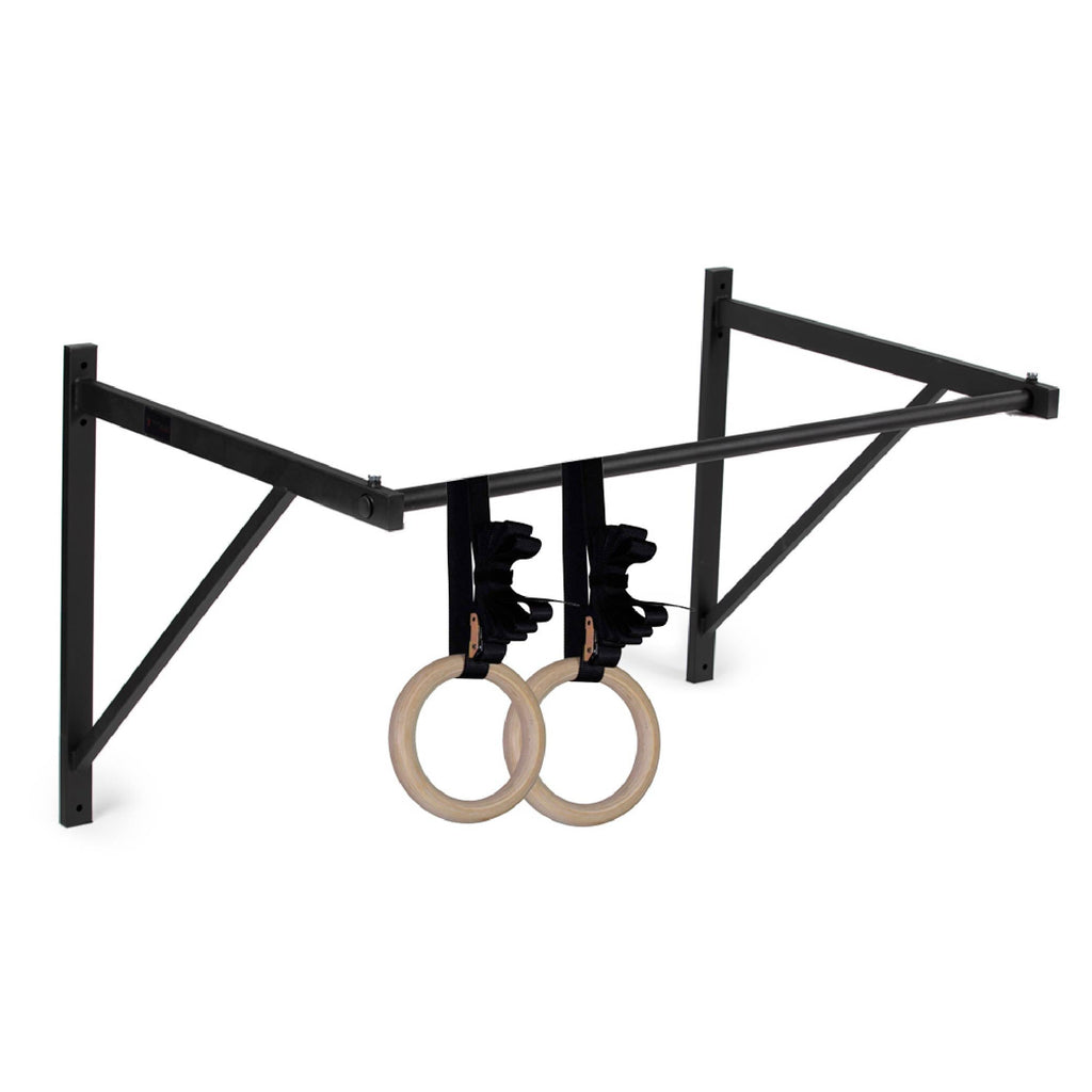 Wall Mounted Pull Up Chin Up Bar With 8" Wood Olympic Gymnastic Rings Current price: