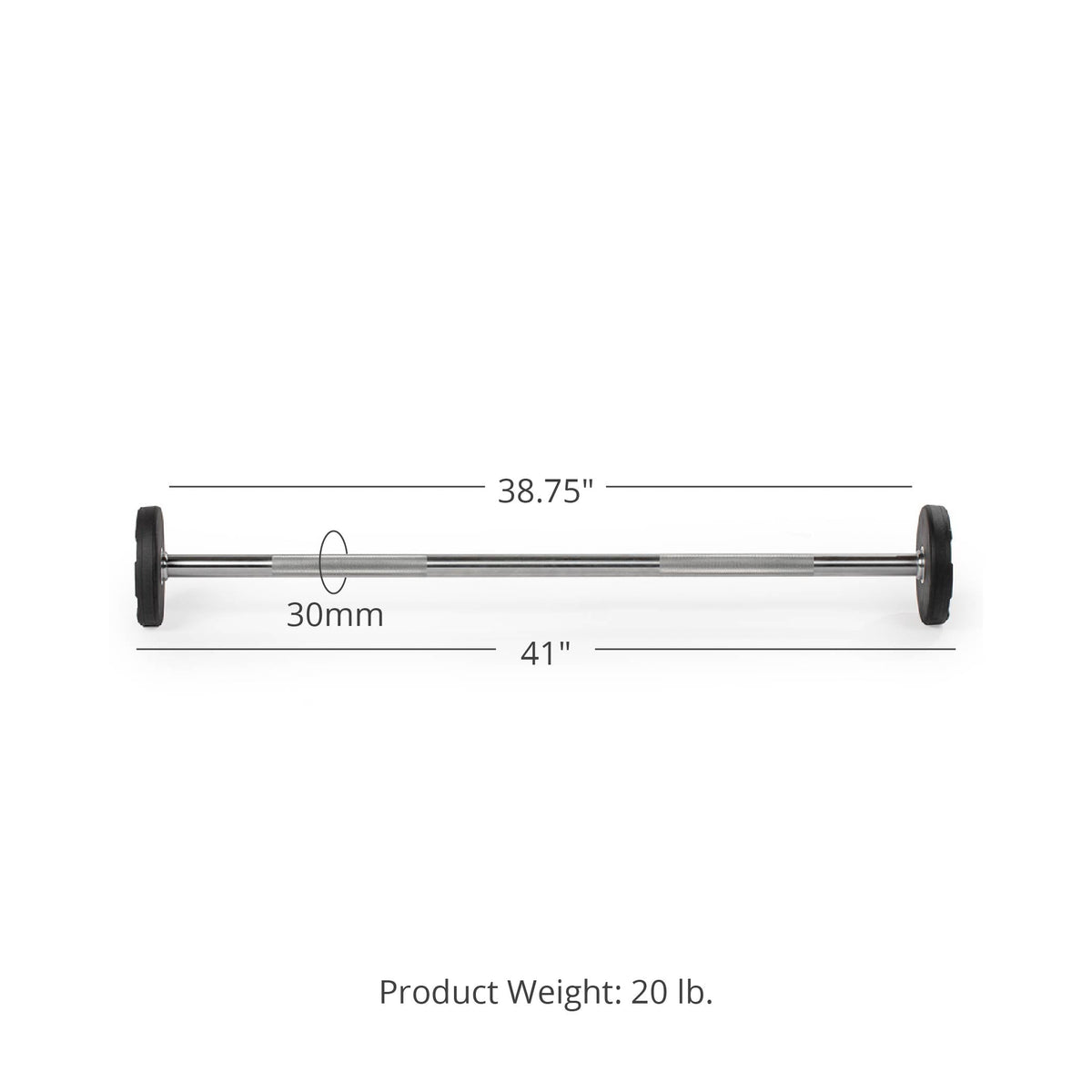 20 LB Straight Fixed Rubber Barbell Detail