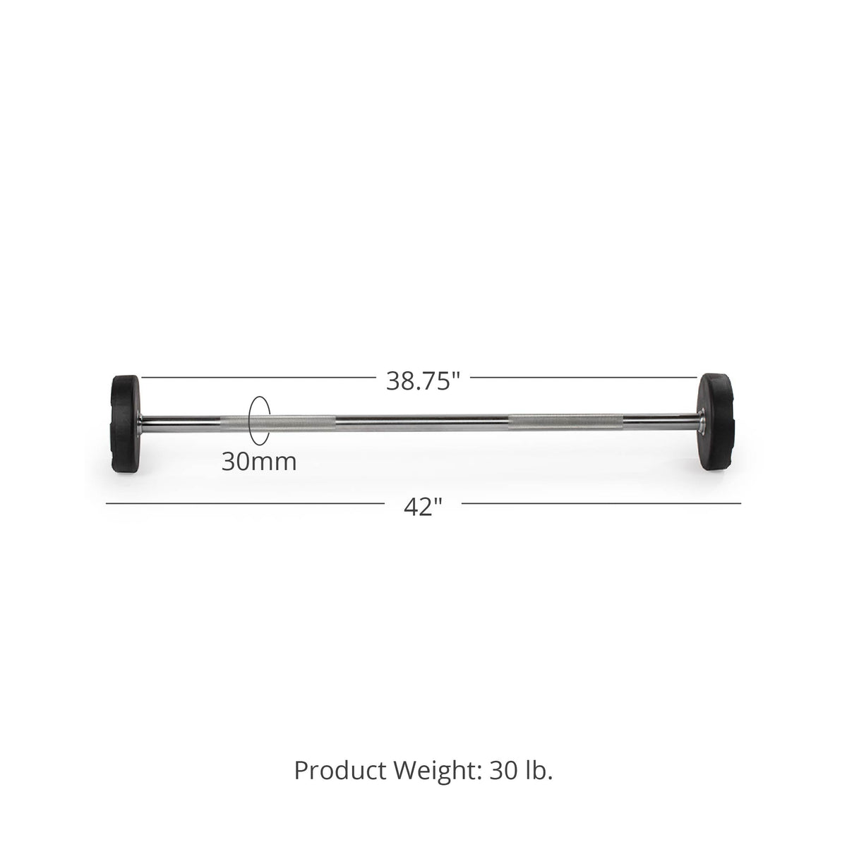 30 LB Straight Fixed Rubber Barbell Detail