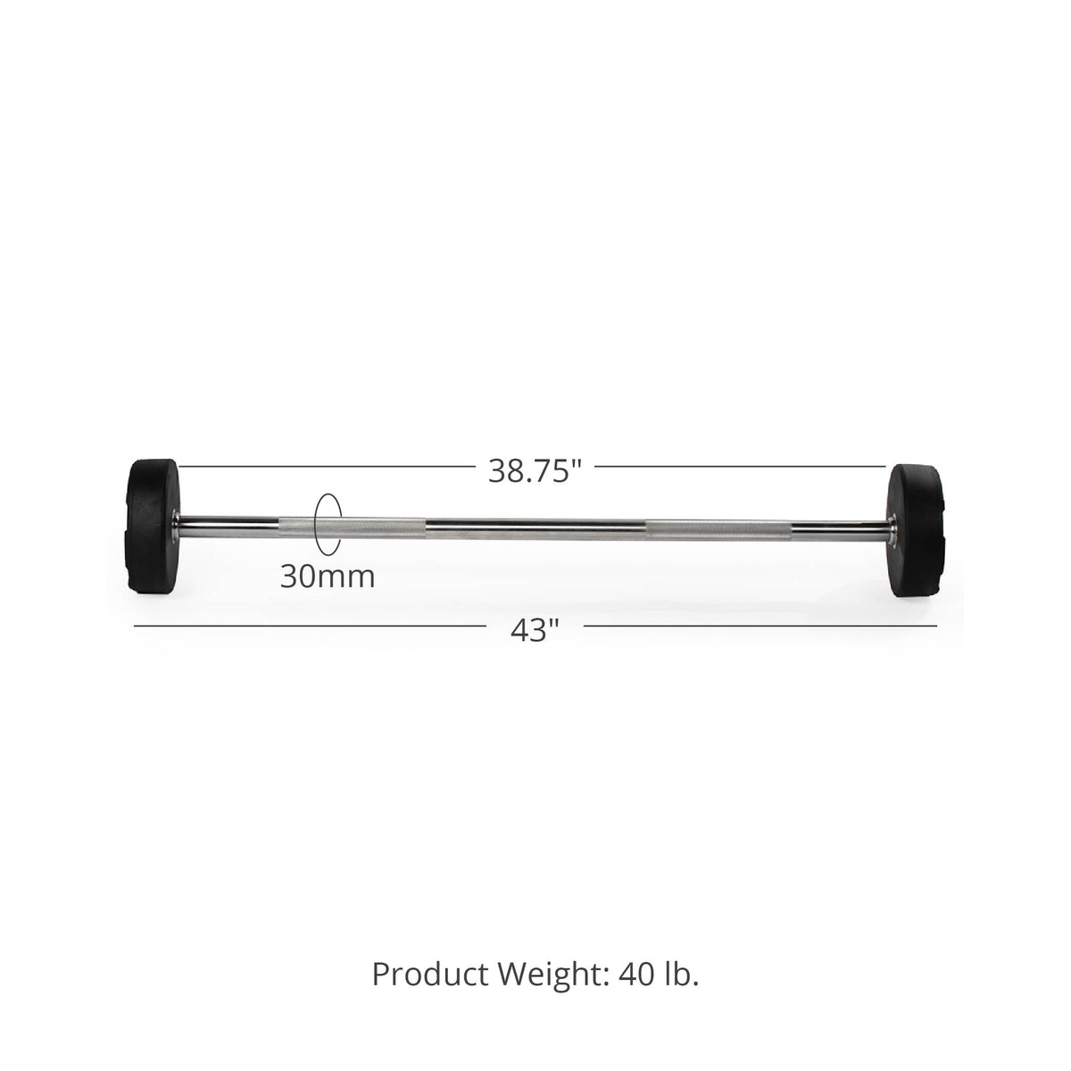 40 LB Straight Fixed Rubber Barbell Detail