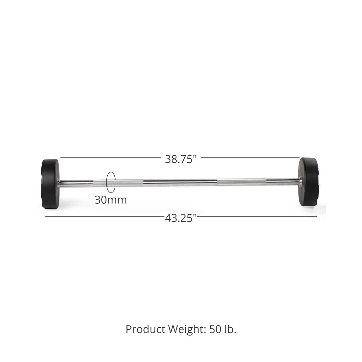 50 LB Straight Fixed Rubber Barbell Detail
