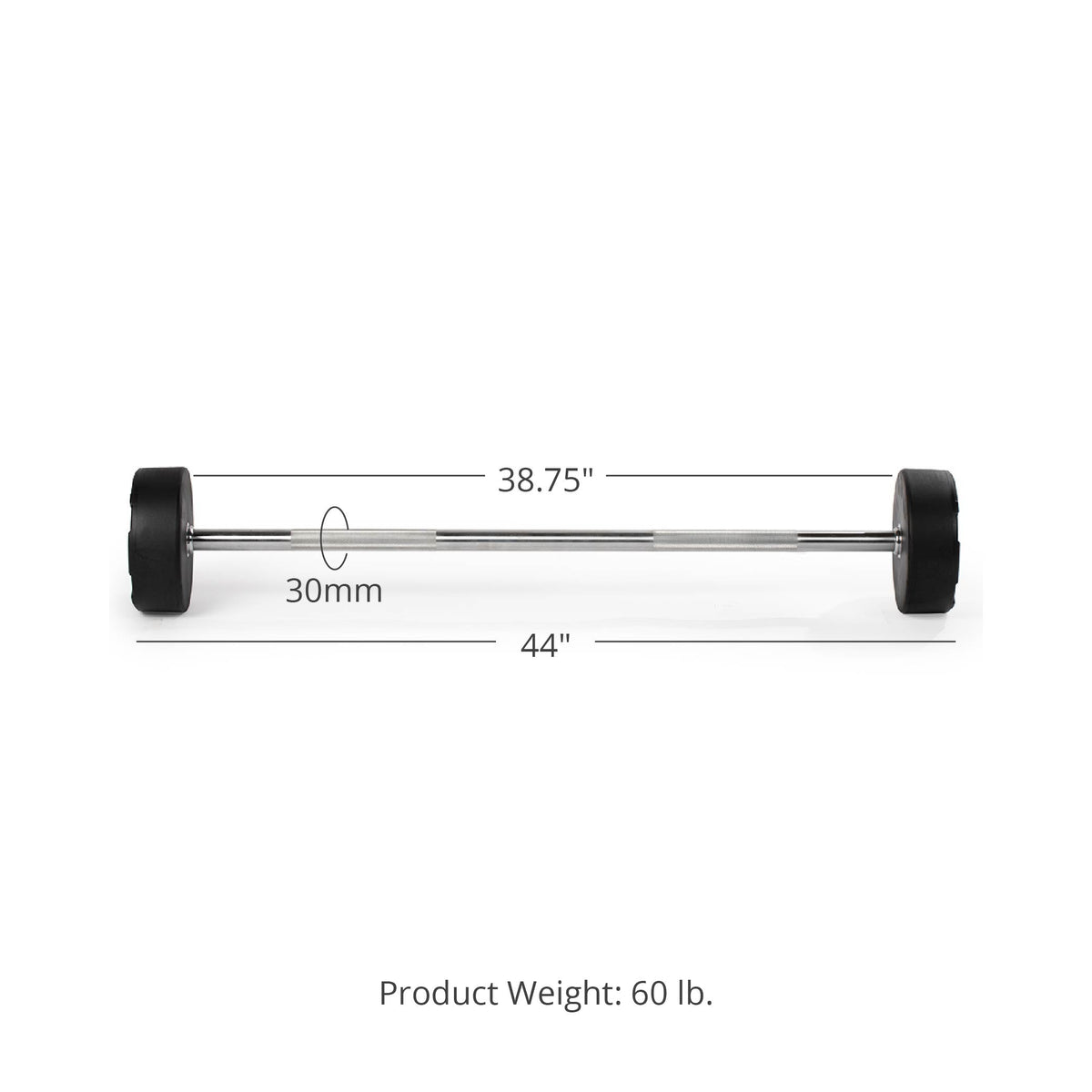 60 LB Straight Fixed Rubber Barbell Detail