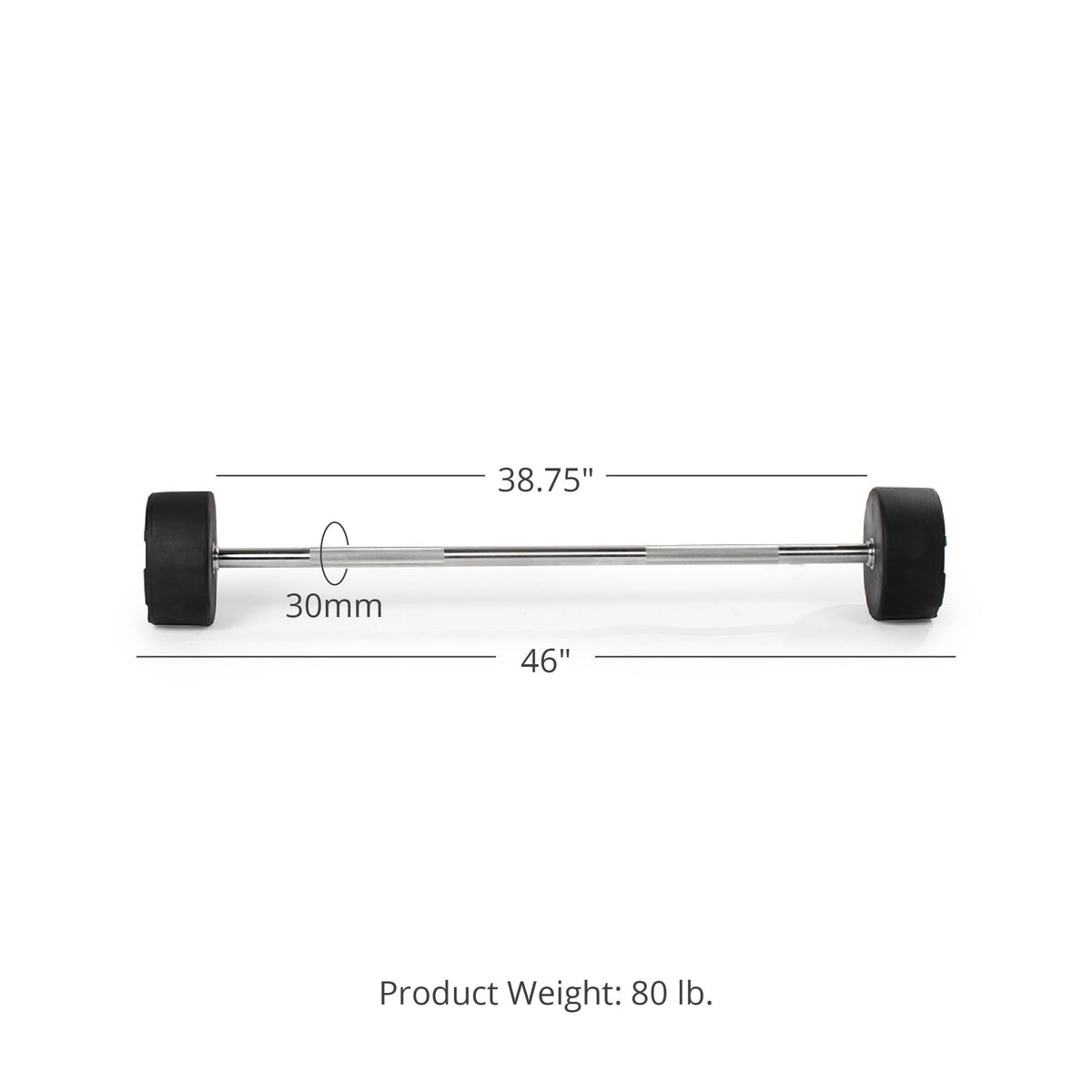 80 LB Straight Fixed Rubber Barbell Detail