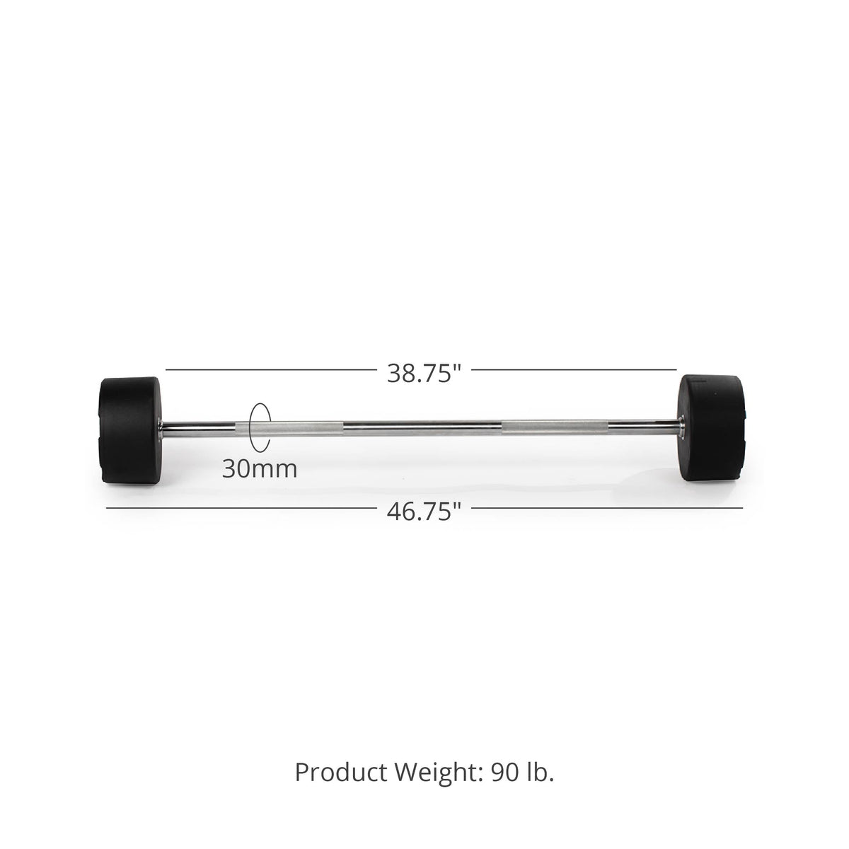 90 LB Straight Fixed Rubber Barbell Detail