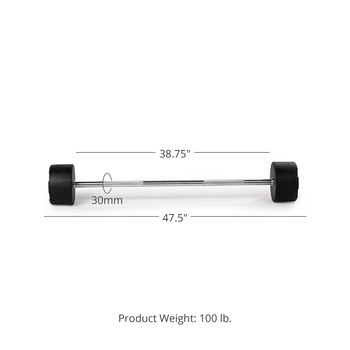 100 LB Straight Fixed Rubber Barbell Detail