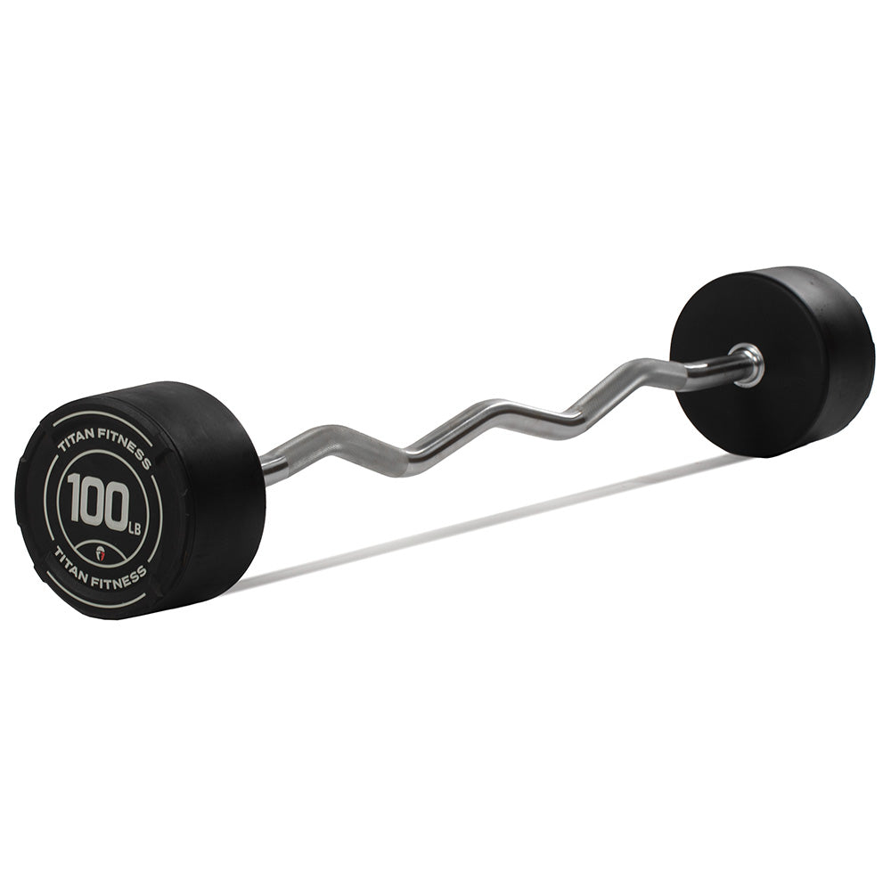 100 LB EZ Curl Fixed Urethane Barbells