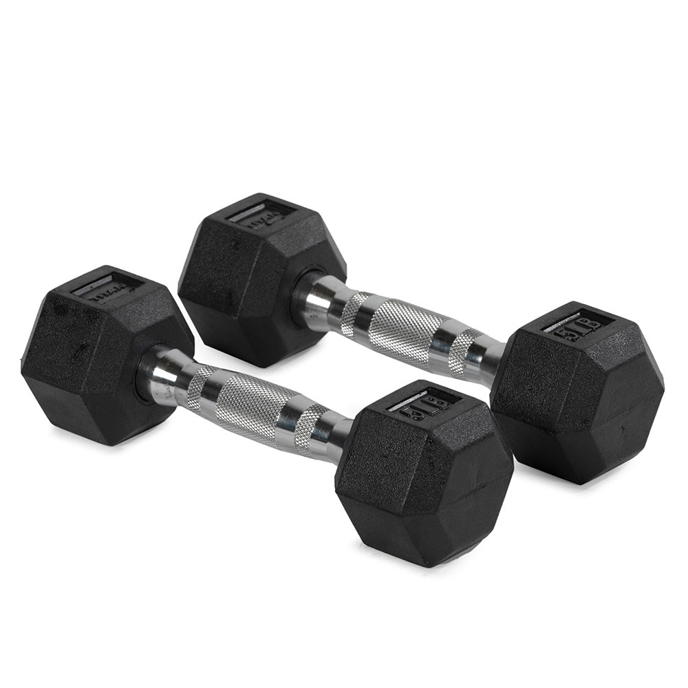 Rubber Hex Dumbbells With Chrome Handle | 5 LB Detail