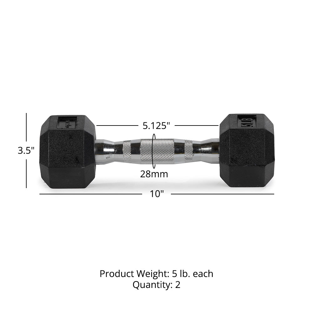 Rubber Hex Dumbbells With Chrome Handle | 5 LB Detail