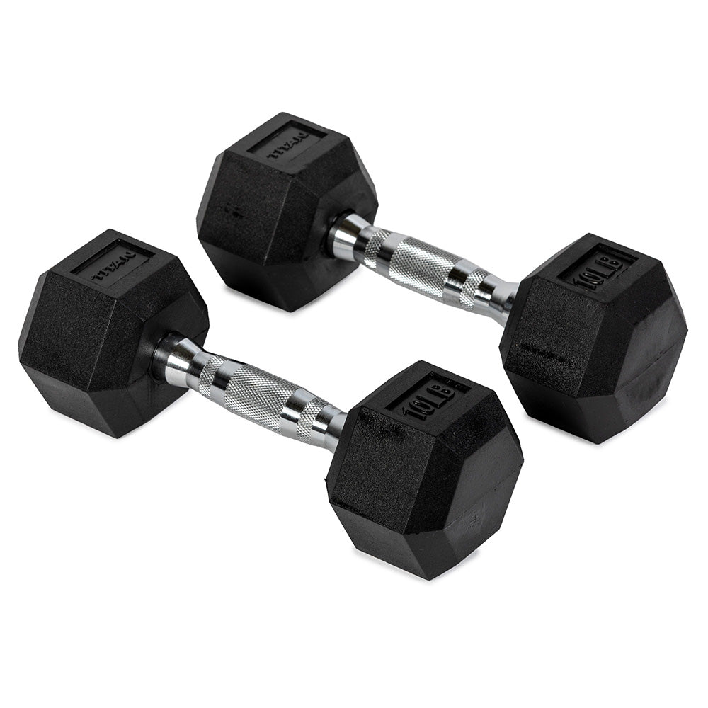 Rubber Hex Dumbbells With Chrome Handle | 10 LB