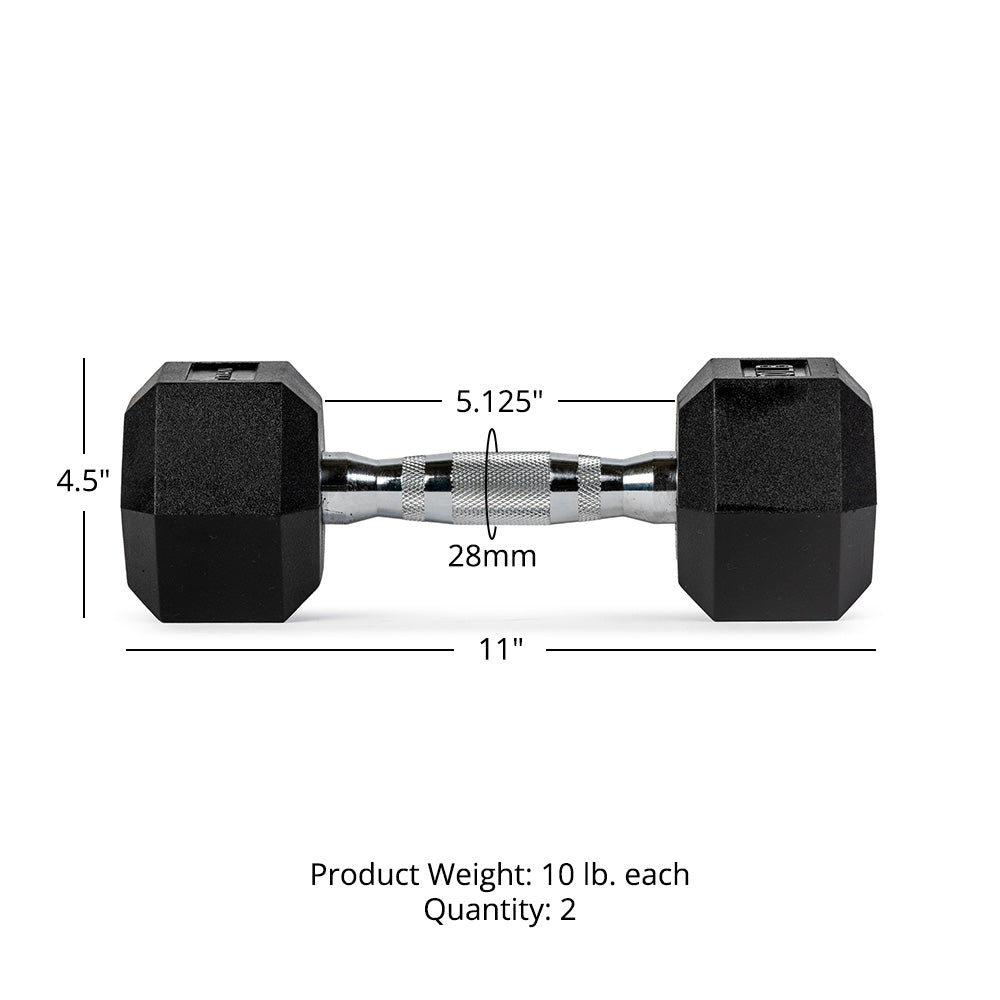 Rubber Hex Dumbbells With Chrome Handle | 10 LB Detail