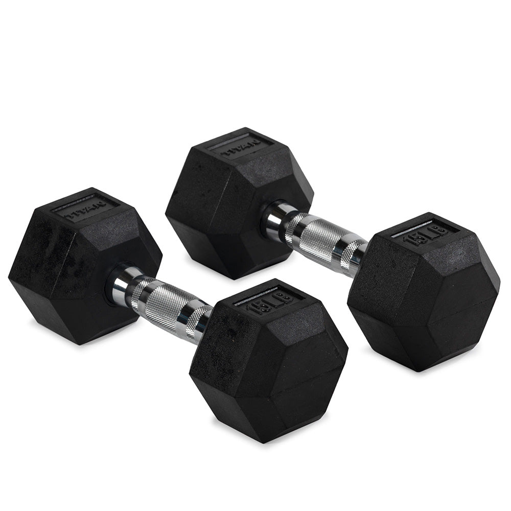 Rubber Hex Dumbbells With Chrome Handle | 15 LB