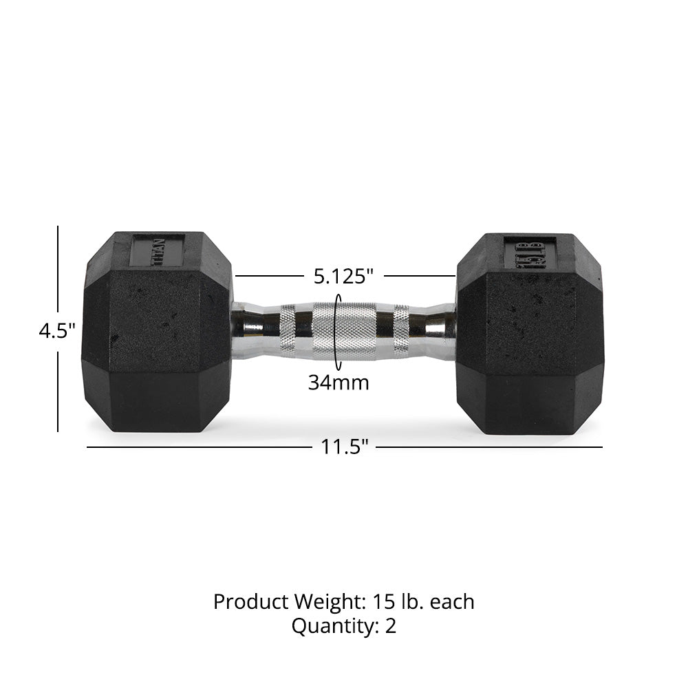Rubber Hex Dumbbells With Chrome Handle | 15 LB Detail