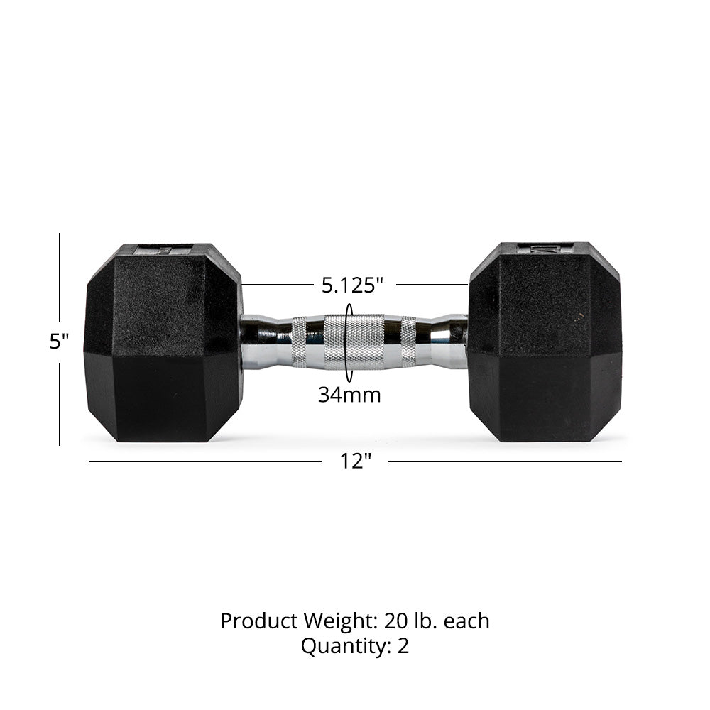 Rubber Hex Dumbbells With Chrome Handle | 20 LB Detail