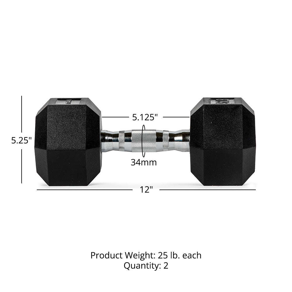 Rubber Hex Dumbbells With Chrome Handle | 25 LB Detail