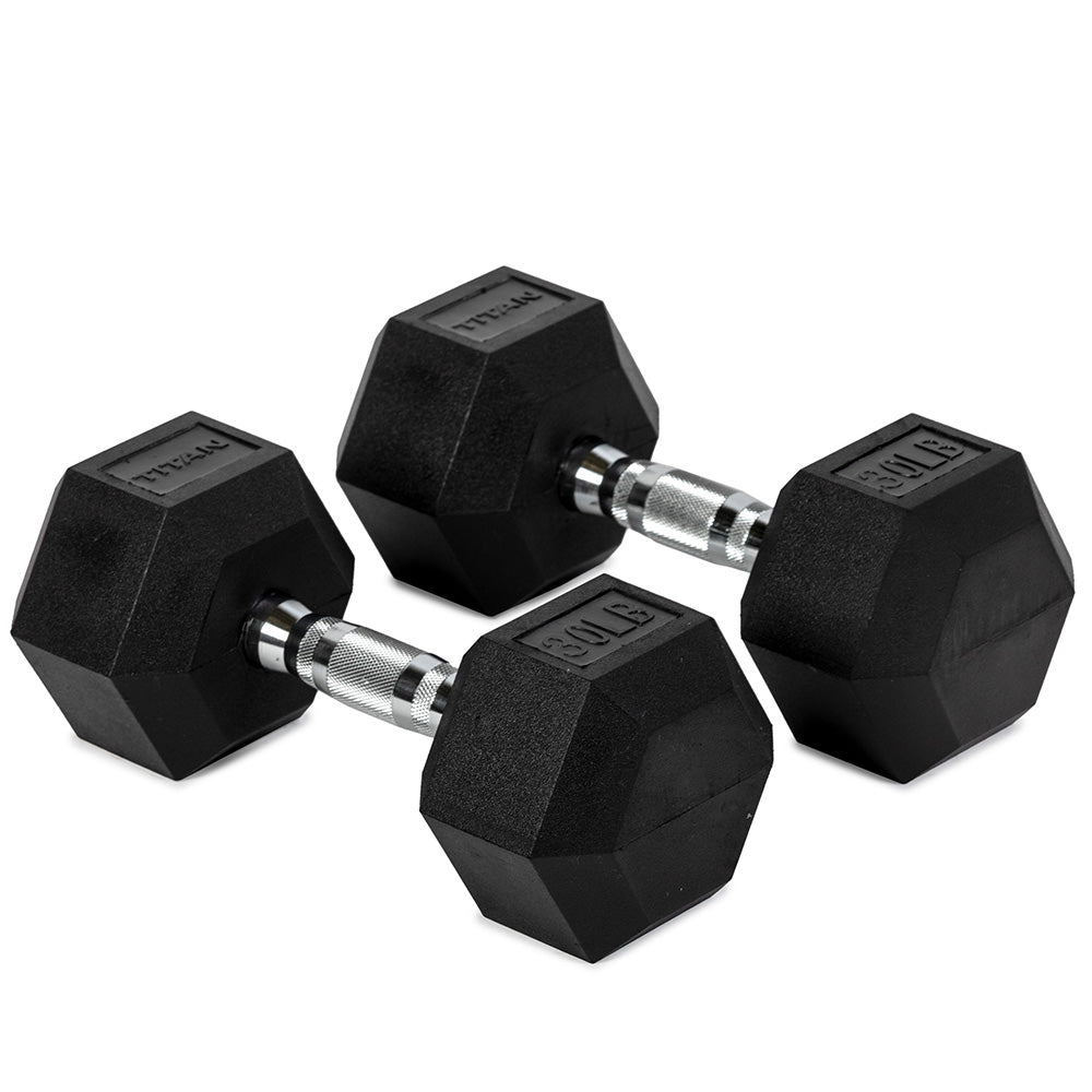 Rubber Hex Dumbbells With Chrome Handle | 30 LB