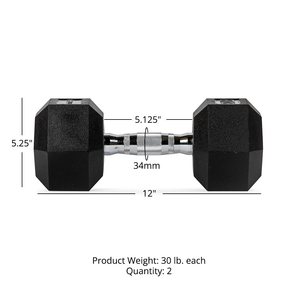 Rubber Hex Dumbbells With Chrome Handle | 30 LB Detail