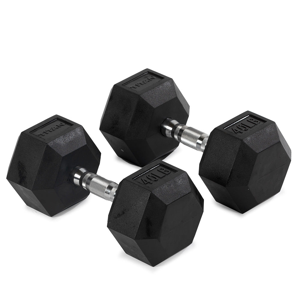 Rubber Hex Dumbbells With Chrome Handle | 40 LB