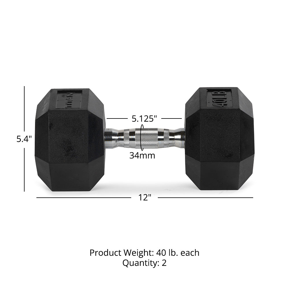 Rubber Hex Dumbbells With Chrome Handle | 40 LB Detail