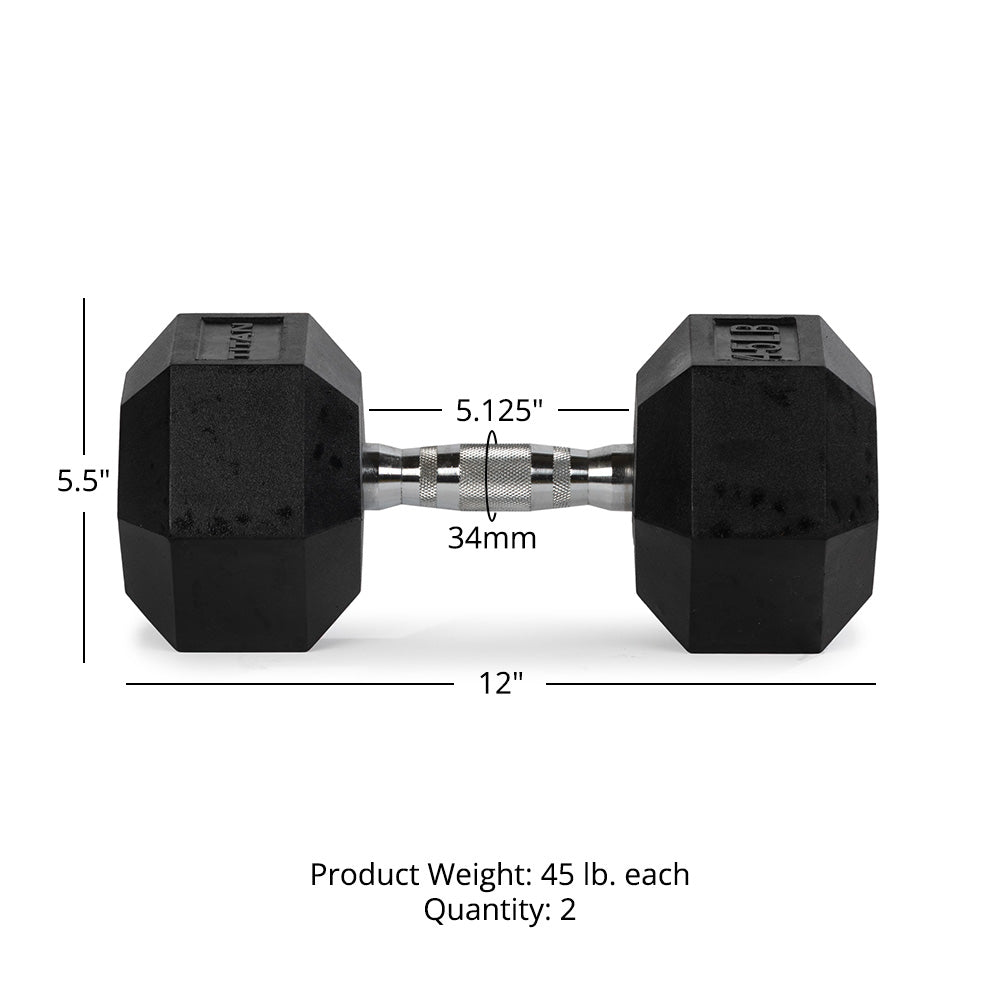 Rubber Hex Dumbbells With Chrome Handle | 45 LB Detail