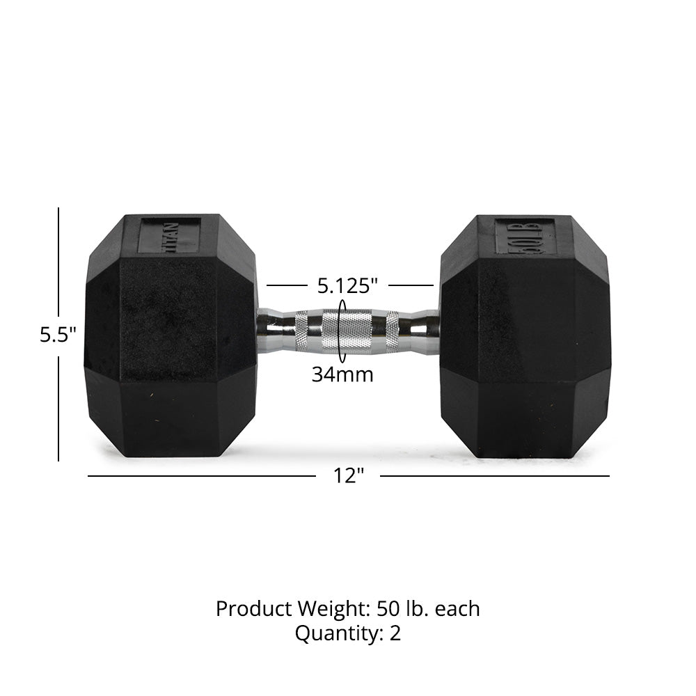 Rubber Hex Dumbbells With Chrome Handle | 50 LB Detail