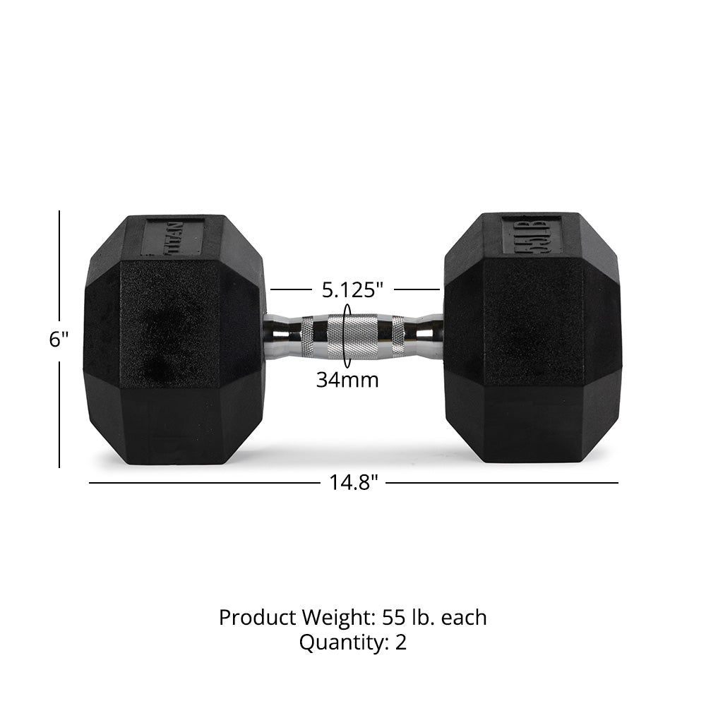 Rubber Hex Dumbbells With Chrome Handle | 55 LB Detail