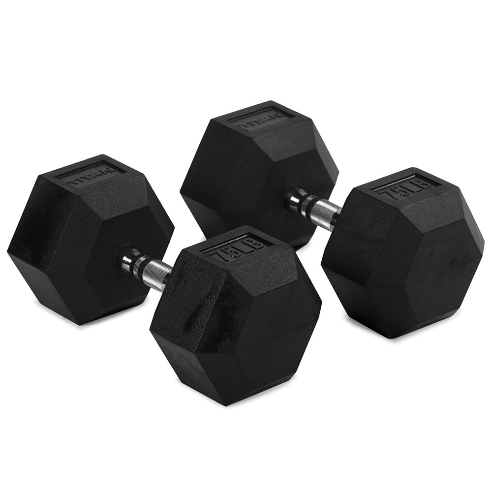 Rubber Hex Dumbbells With Chrome Handle | 75 LB