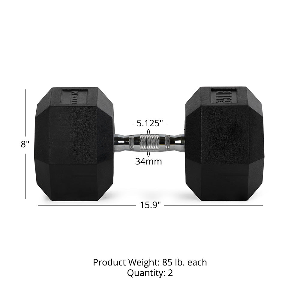 Rubber Hex Dumbbells With Chrome Handle | 85 LB Detail