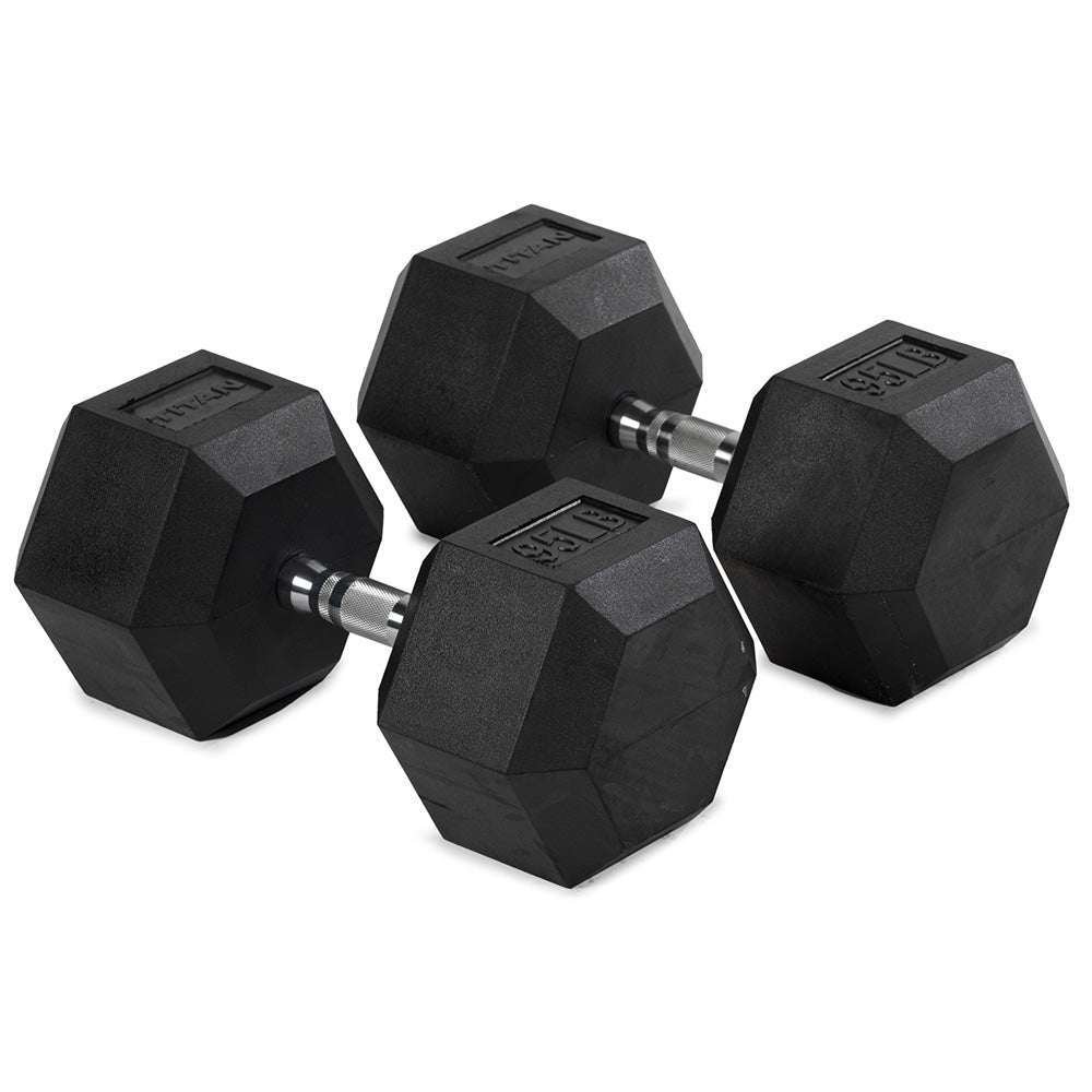 Rubber Hex Dumbbells With Chrome Handle | 95 LB