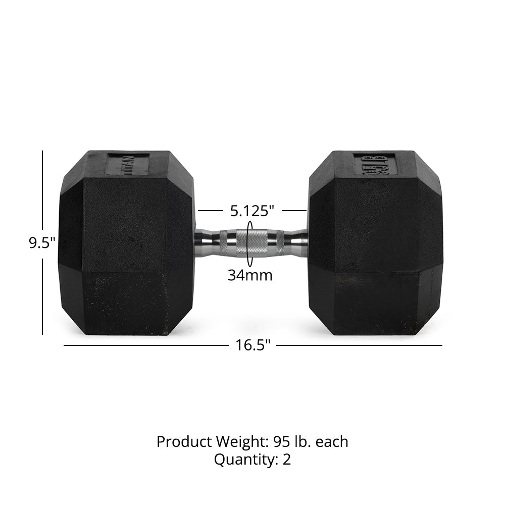 Rubber Hex Dumbbells With Chrome Handle | 95 LB Detail