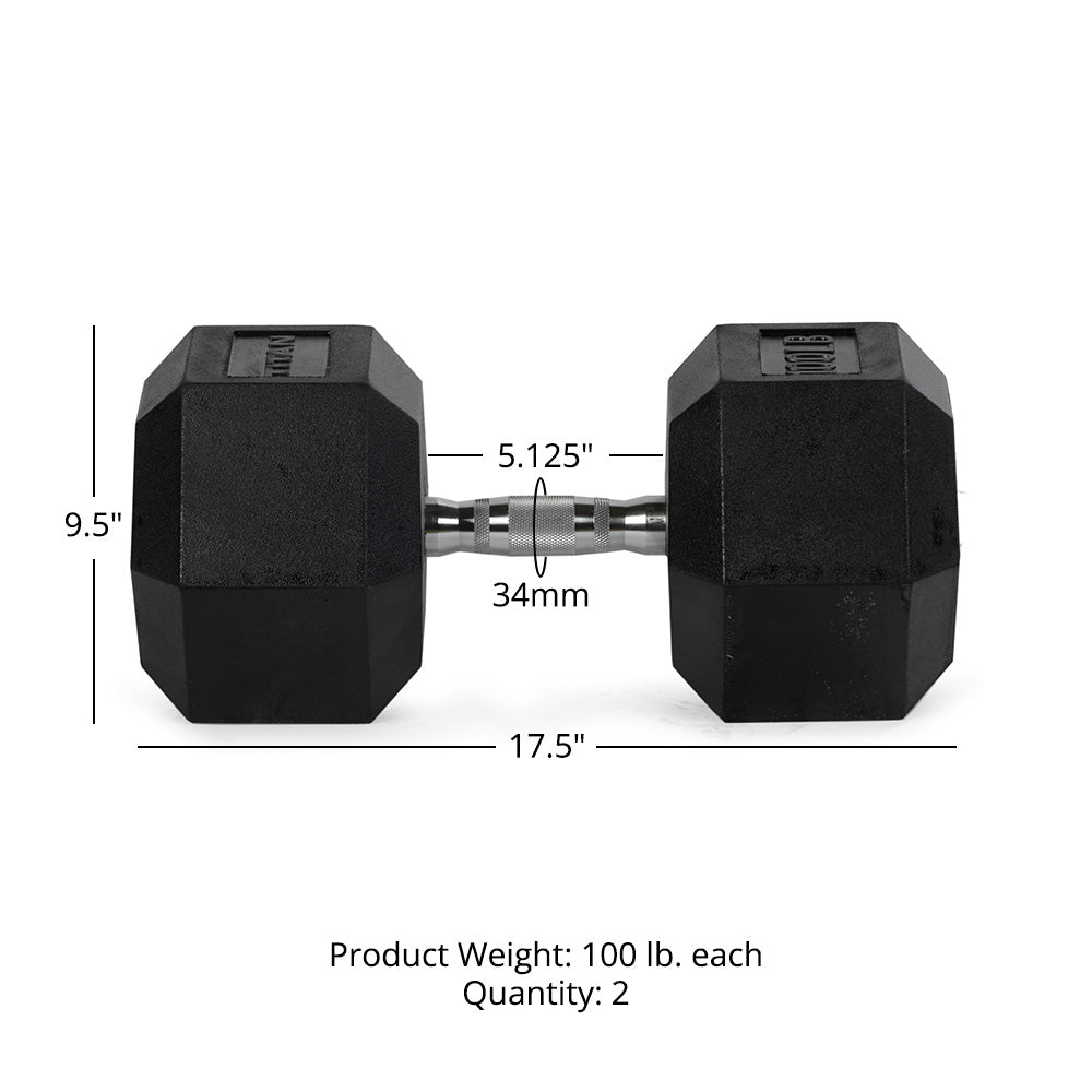 Rubber Hex Dumbbells With Chrome Handle | 100 LB Detail