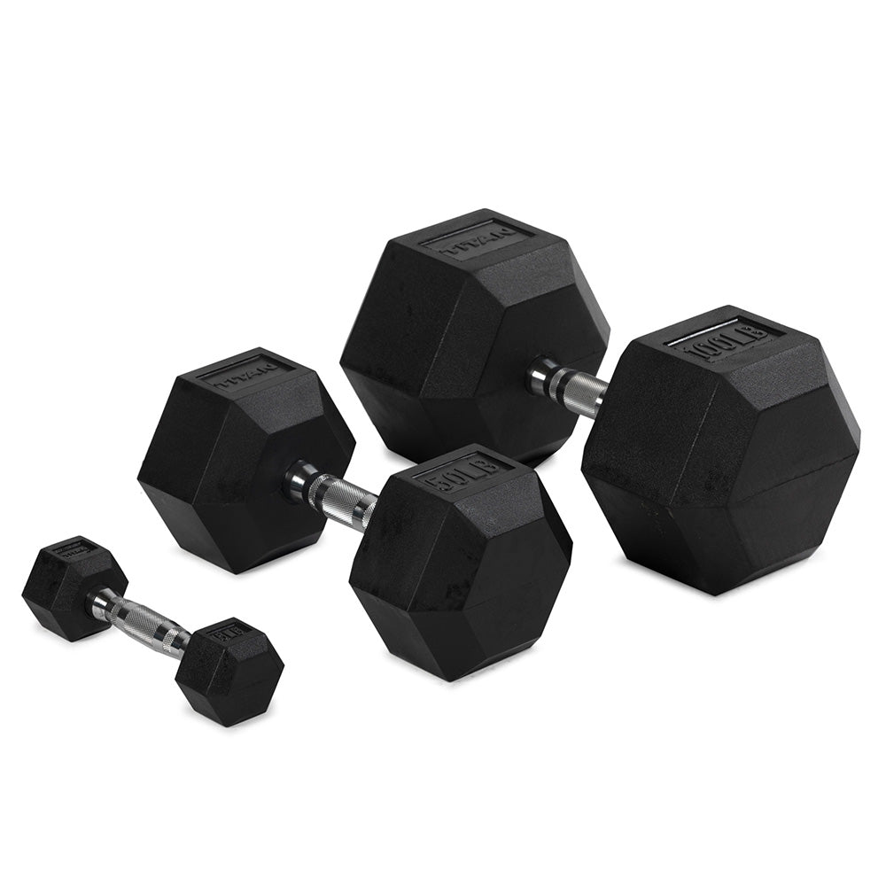 Rubber Hex Dumbbells With Chrome Handle | 2