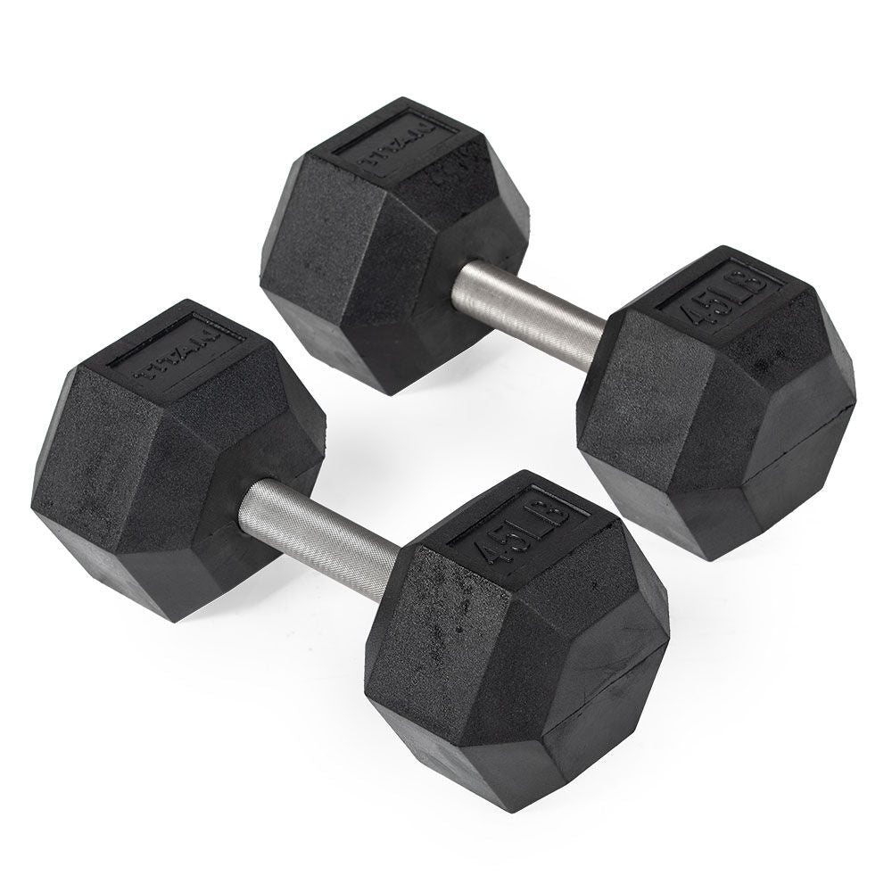 Straight Stainless Steel Hex Dumbbells | 45 LB