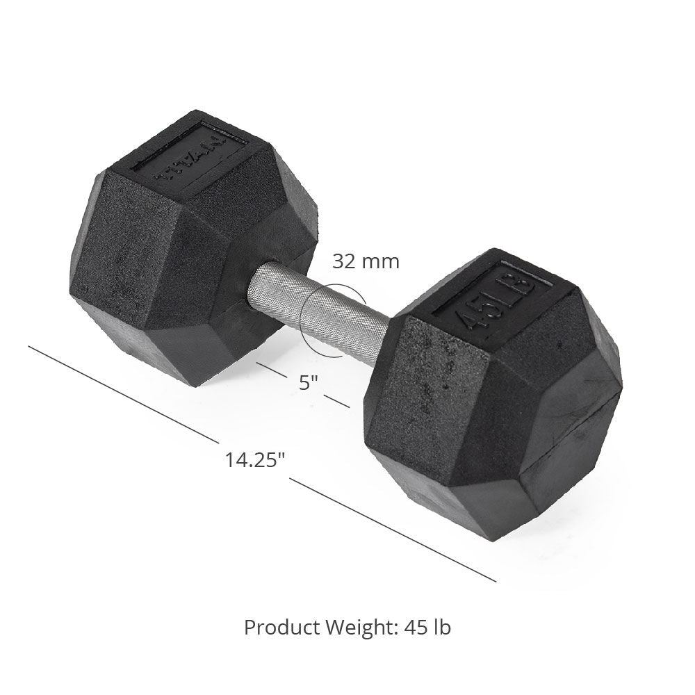Straight Stainless Steel Hex Dumbbells | 45 LB Detail
