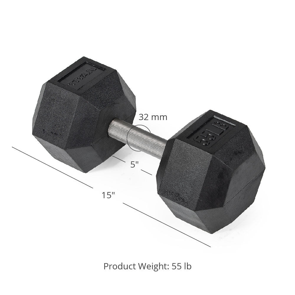 Straight Stainless Steel Hex Dumbbells | 55 LB Detail