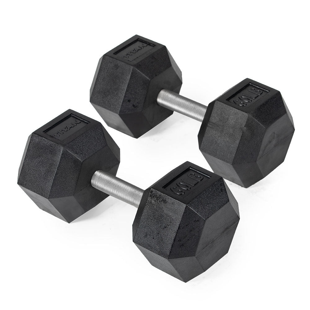 Straight Stainless Steel Hex Dumbbells | 60 LB