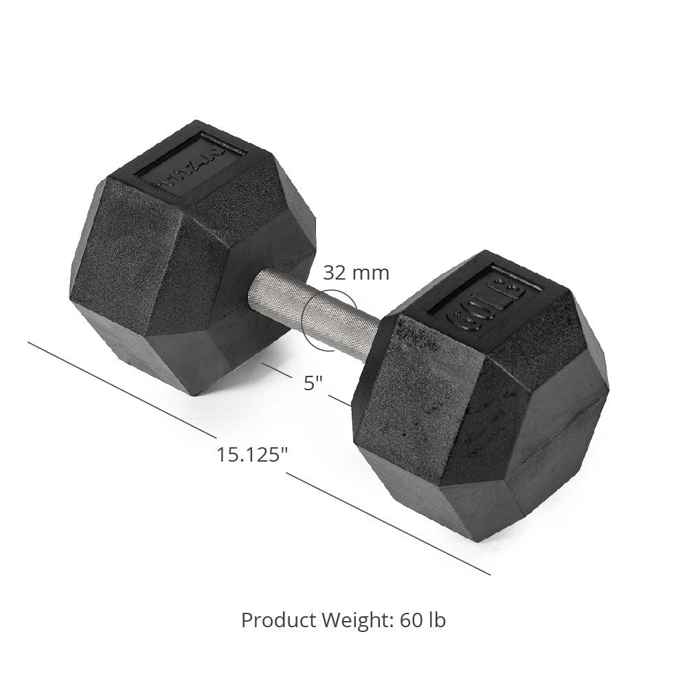 Straight Stainless Steel Hex Dumbbells | 60 LB Detail