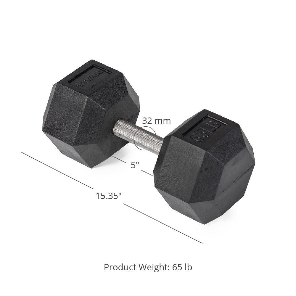 Straight Stainless Steel Hex Dumbbells | 65 LB Detail