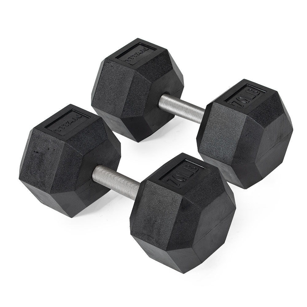 Straight Stainless Steel Hex Dumbbells | 70 LB