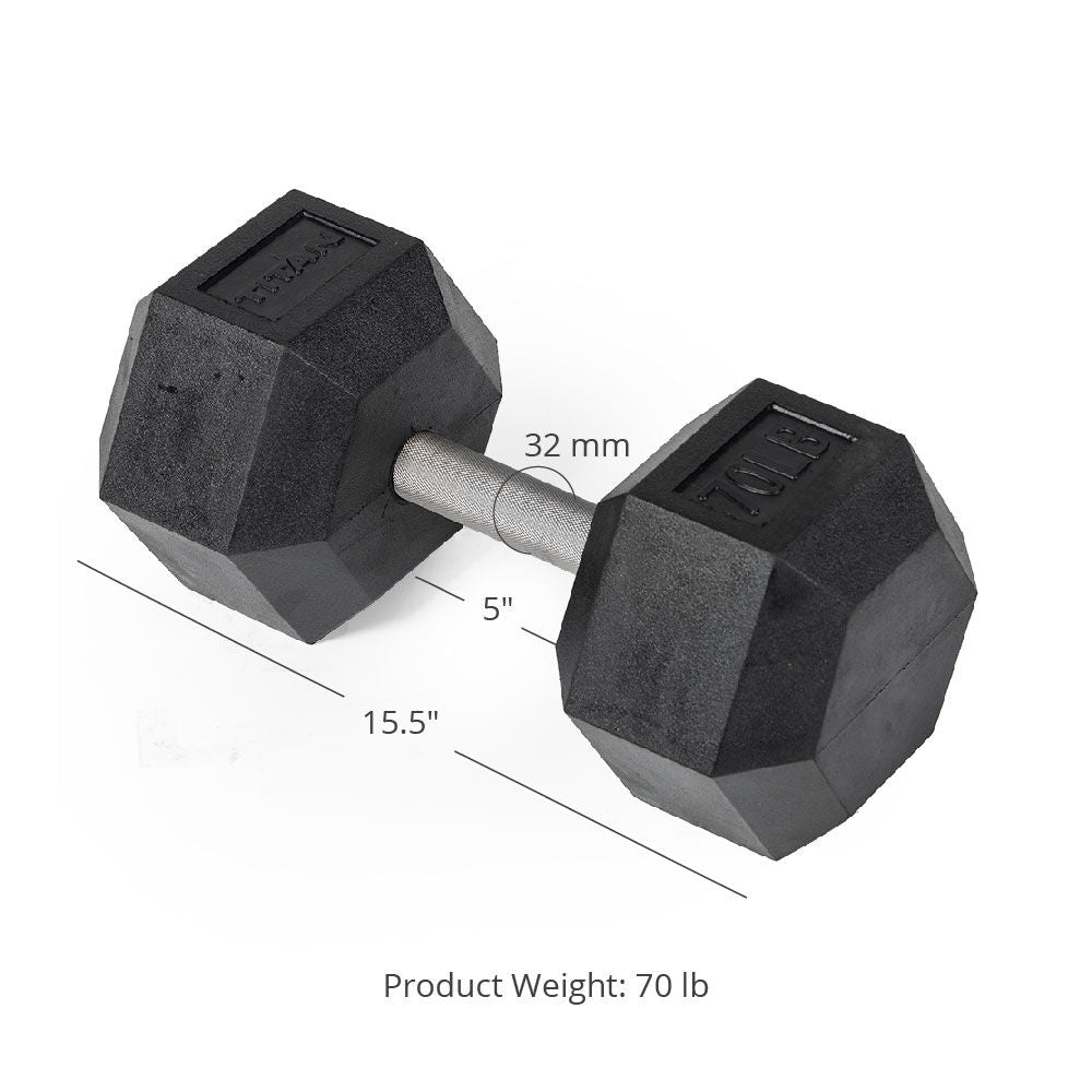 Straight Stainless Steel Hex Dumbbells | 70 LB Detail