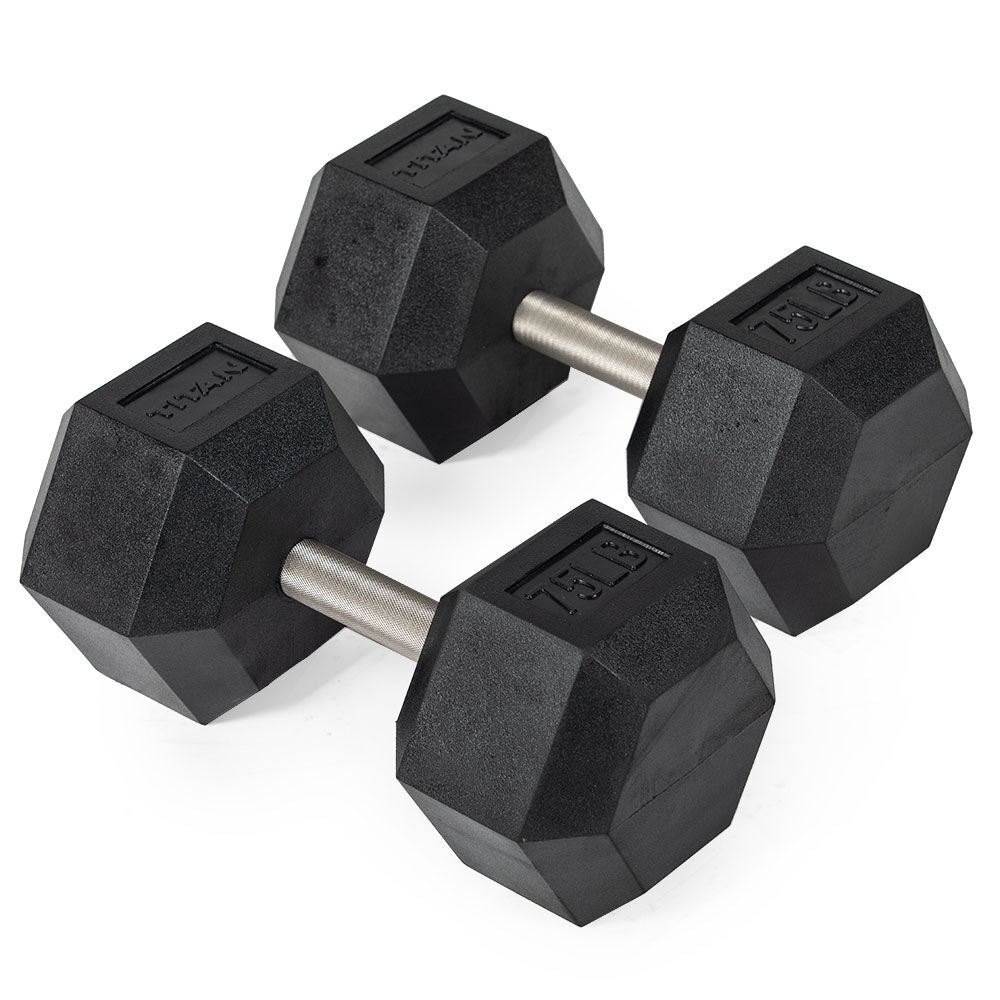 Straight Stainless Steel Hex Dumbbells | 75 LB