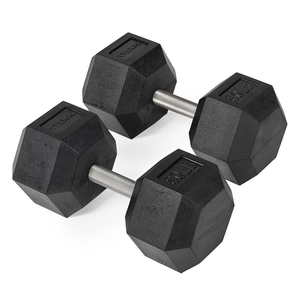 Straight Stainless Steel Hex Dumbbells | 80 LB