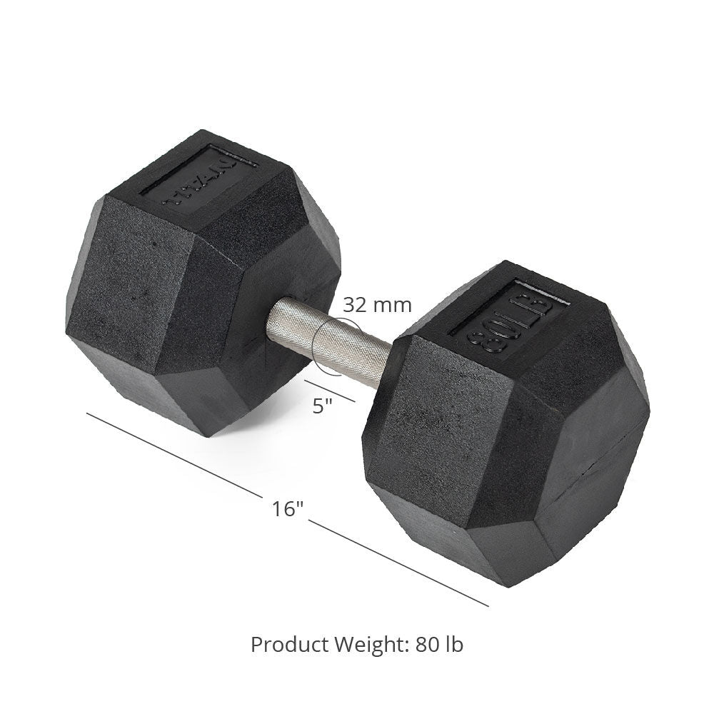 Straight Stainless Steel Hex Dumbbells | 80 LB Detail