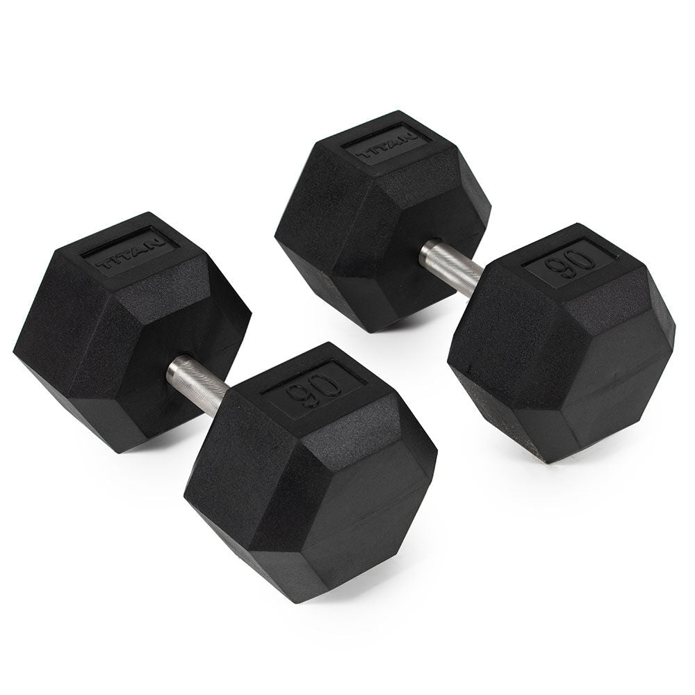 Straight Stainless Steel Hex Dumbbells | 90 LB