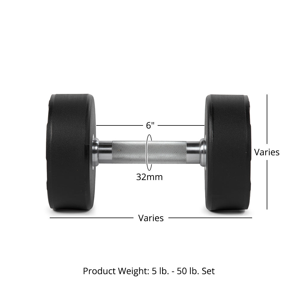 LB Round Urethane Dumbbells | 5 LB - 50 LB Set Detail