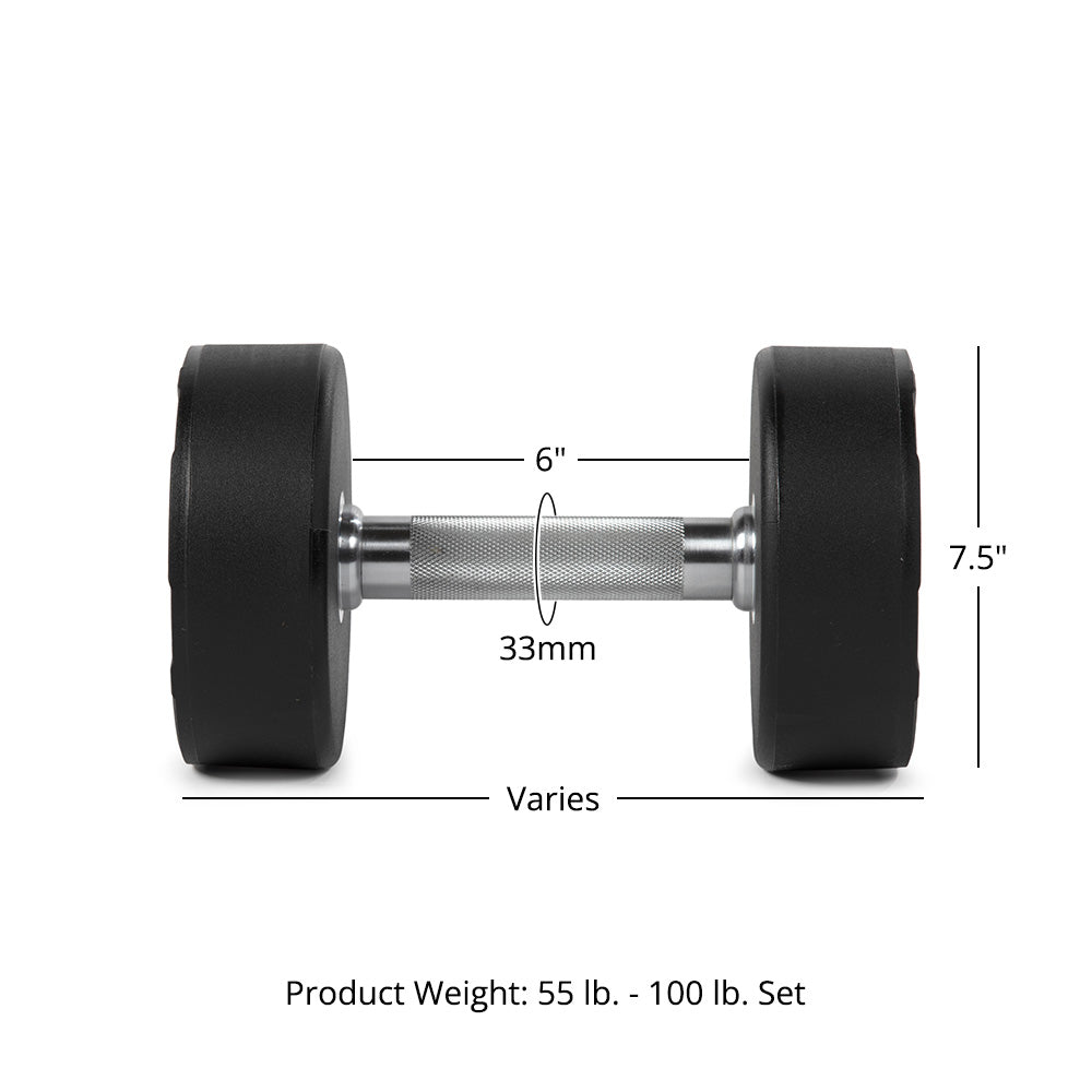LB Round Urethane Dumbbells | 55 LB - 100 LB Set Detail